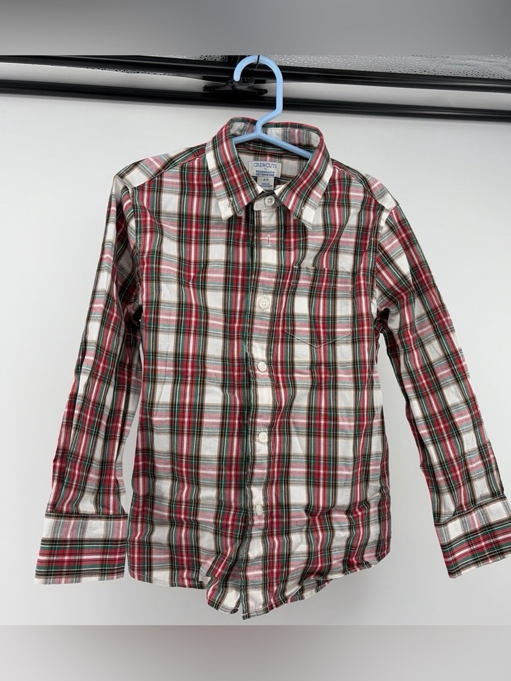 Crewcuts Boys Long Sleeve Button Down Shirt-Red/Green/White Plaid- Size 4-5-NWT